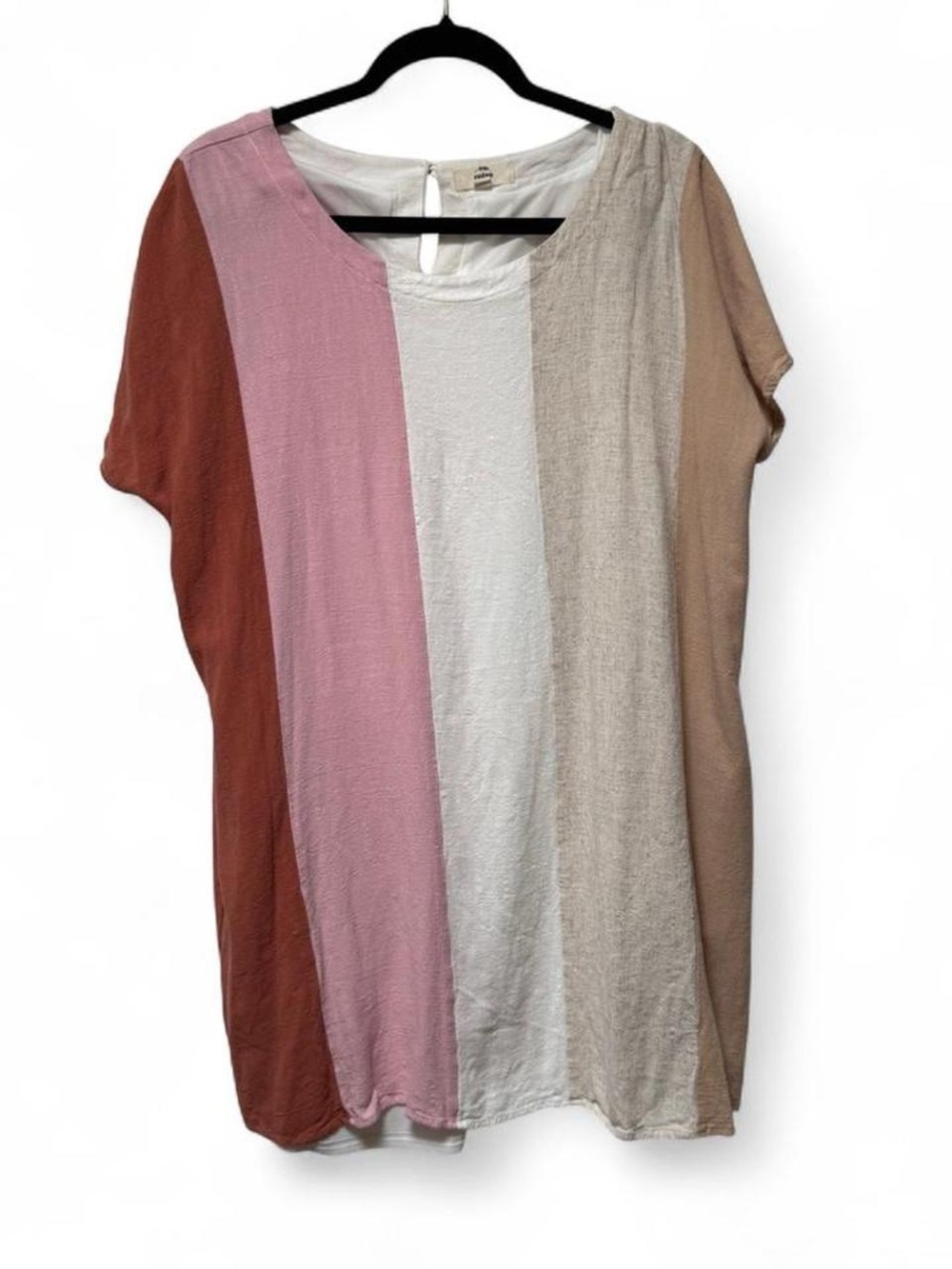 Entro Beachy Flowy Color Block Luxury Linen and Cotton Pockets Mini Dress XL